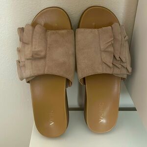 Vionic Suede Ruffle Slides 9